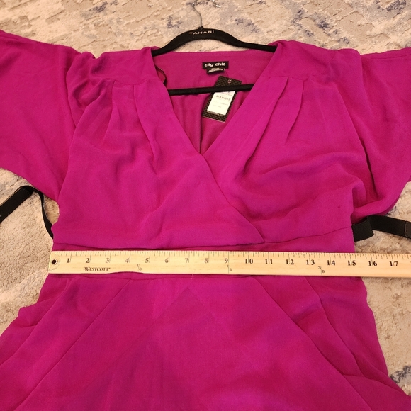 NWT City Chic Magenta Belted Faux Wrap Drape Belted Flutter Sleeve Dress 12 - Picture 6 of 15